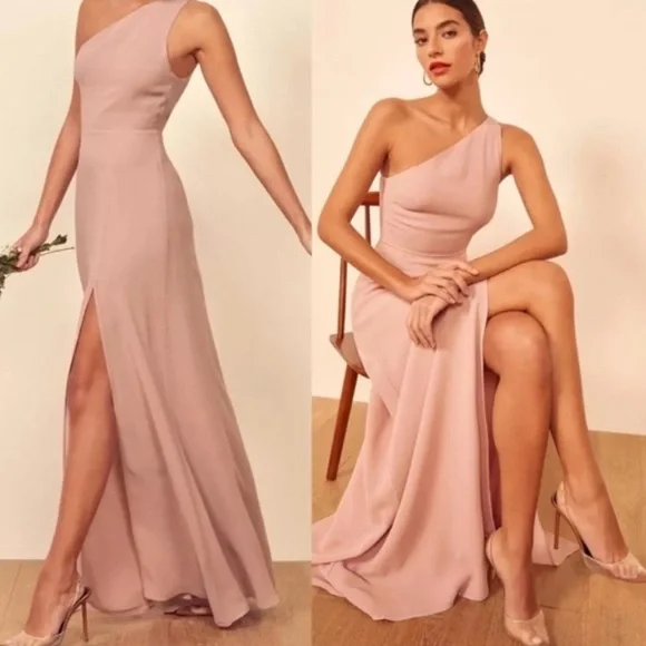NWT REFORMATION Evelyn One Shoulder Dress Blush Pink 8 - Picture 1 of 8